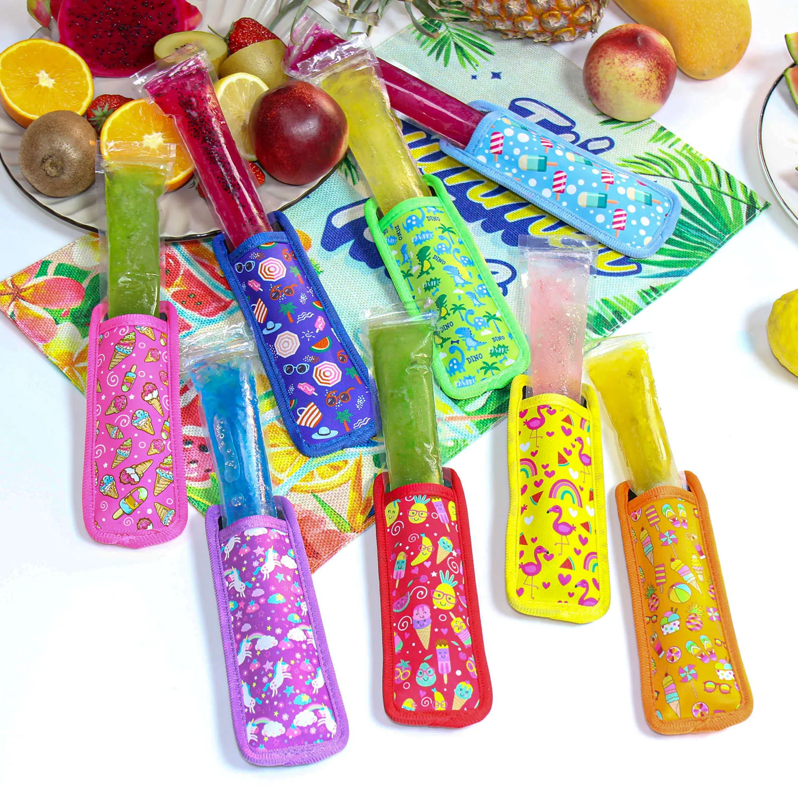 Ice Pop Neoprene Insulator Sleeves, Freezer Popsicle Holder Sleeves, Patterned Ice Sleeves Holder Bag, Reusable Washable Ice Pop