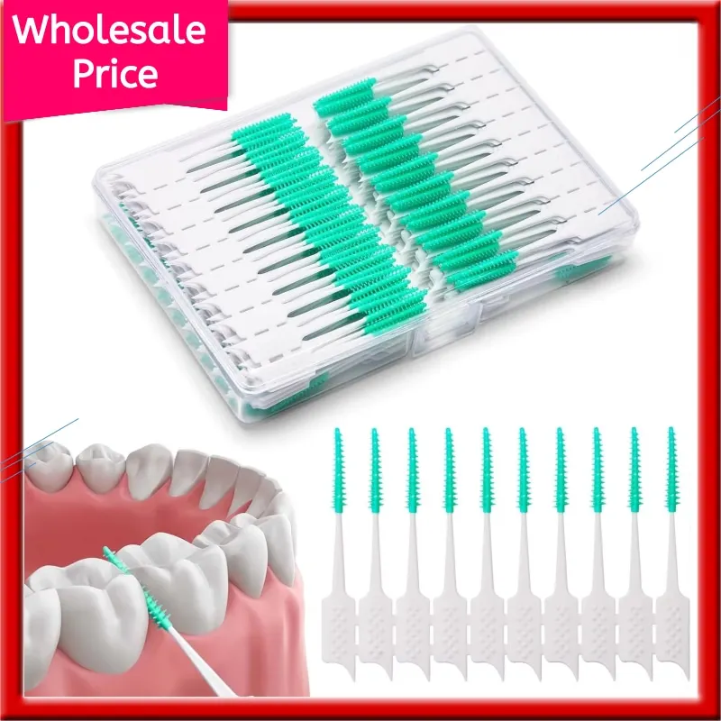 300 Pieces Interdental Brushes,Braces Brush with Silicone Head,Dental Tooth Flossing Toothpick Cleaners Tooth Tool, Green