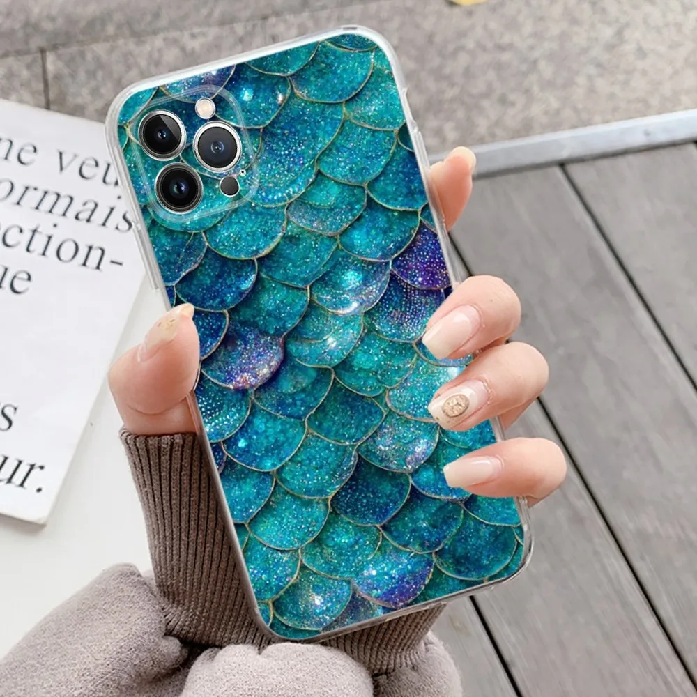 Mermaid Fish Scales Picture Phone Case Silicone Soft for iphone 15 14 13 12 11 Pro Mini XS MAX 8 7 6 Plus X XS XR Cover