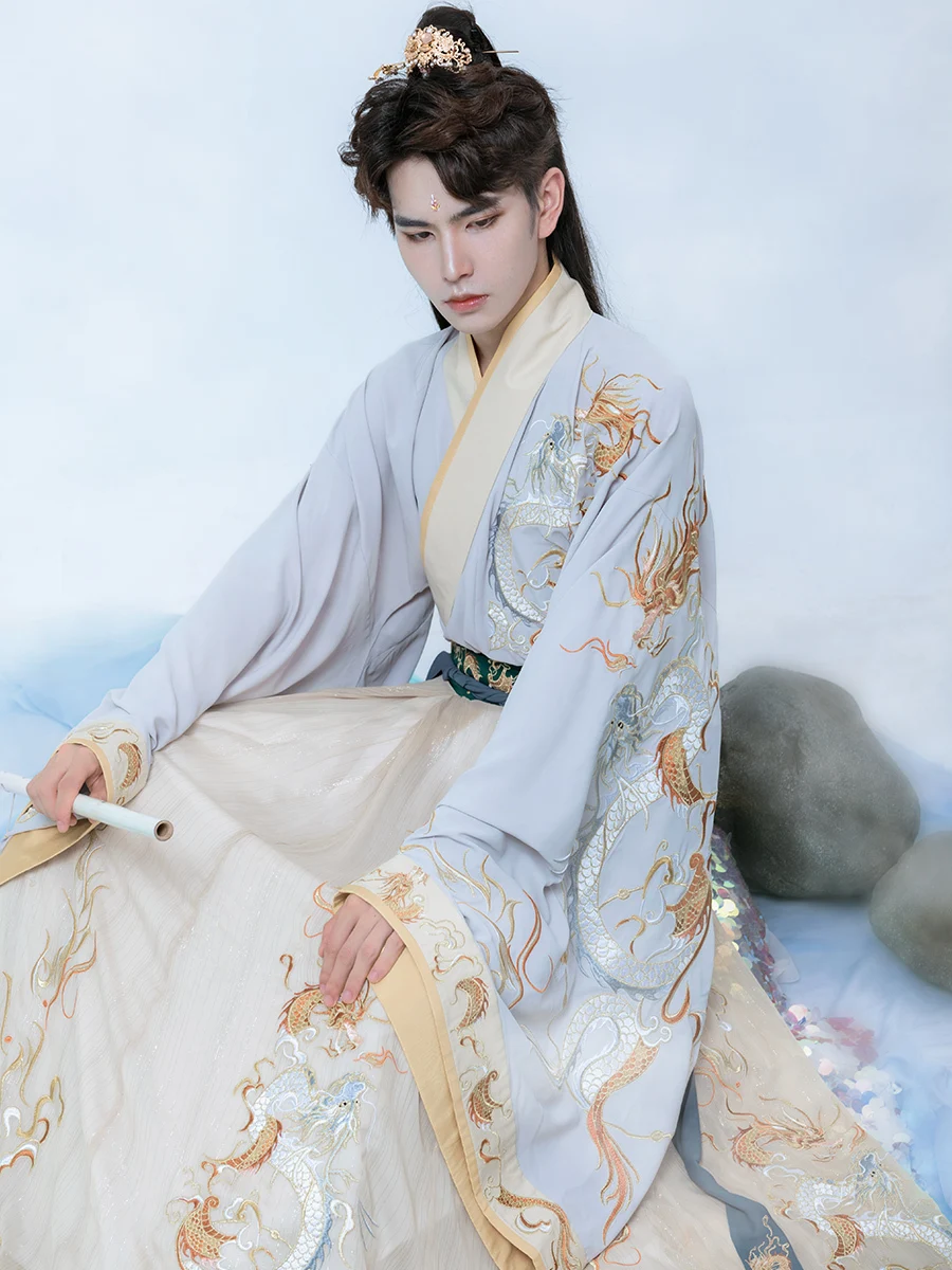 Chinese Silk Robe Ancient Knight Hanfu Men Dunhuang Style Adult Hanfu Traditional Vintage Ethnic Cosplay Dance Costume