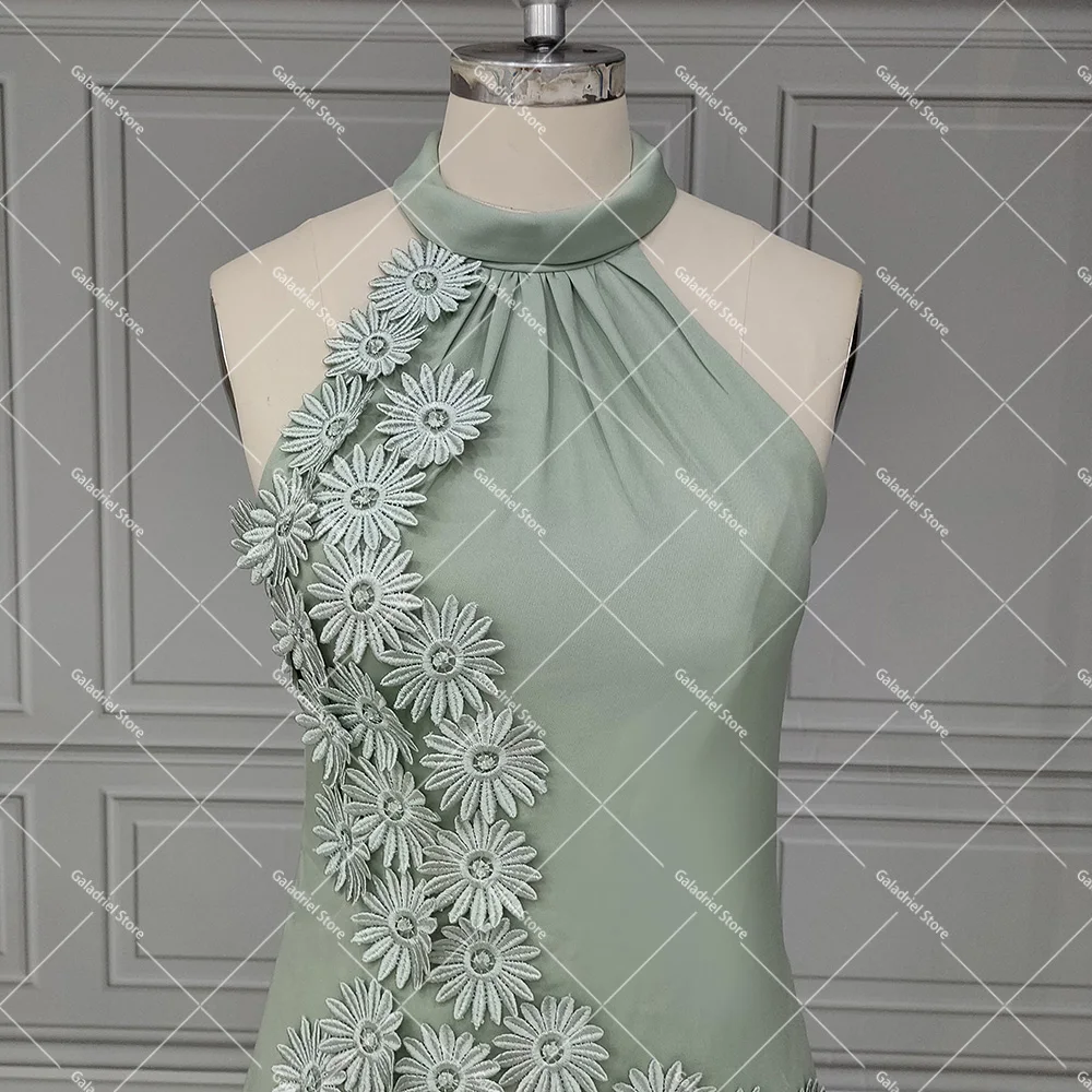 Robe de Cocktail Dos auxsur Mesure, Tenue de Bal, Quelle que soit la Gaine, Florale 3D, Initiée au Froid, Vraies Photos, Coupe Cintrée, Simple, Vert Sauge