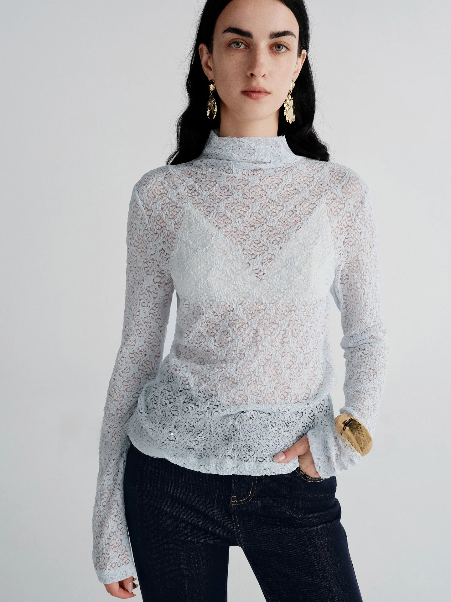 

RoseLingLing Autumn Faion Layered Wear Fine Flexible Rose Bud Lace Micro Pile High Ne Base Top Women's Lace irt