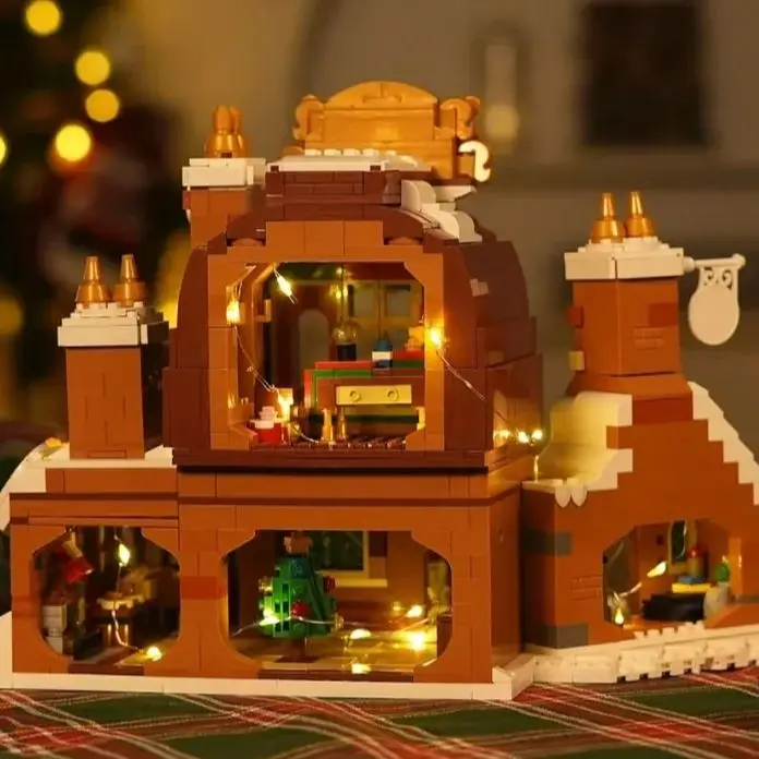 Christmas Gingerbread House Building Blocks ชุด Street View Xtmas House อิฐแสงของเล่นเด็กผู้ใหญ่ Xmas ของขวัญ