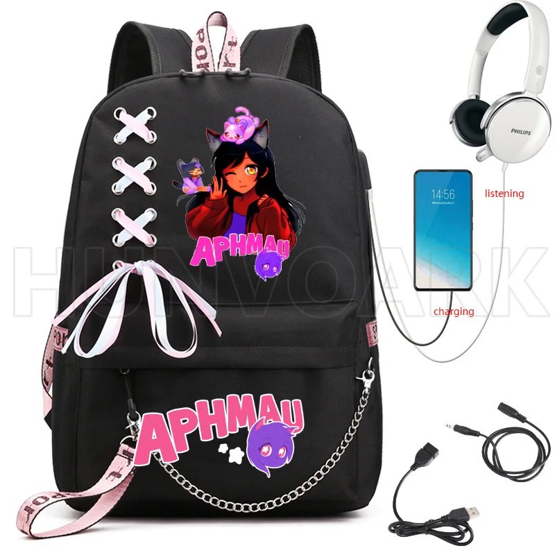 Aphmau Backpack Usb Charging Laptop Backpacks Male Female Ribbion Waterproof School Bags High School Bag For Teenage Mochilas