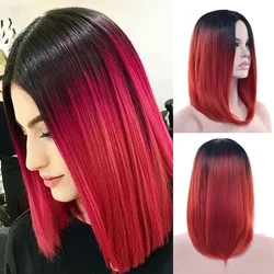 Synthetisches Haar, schwarz bis rot, Ombre-Haar, kurzer Bob, kurze Perücken, glattes Haar, Cosplay-Perücke für Frauen