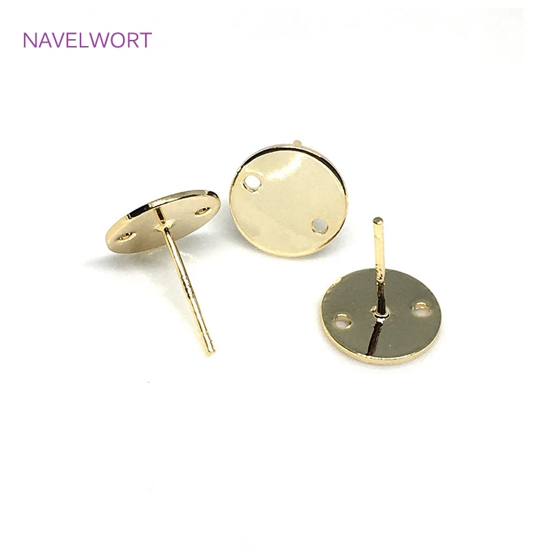 10mm S925 Sterling Silver Needle 14K Gold Plated Blank Post Earring Base Fittings Double Holes Stud Earring Findings Wholesale