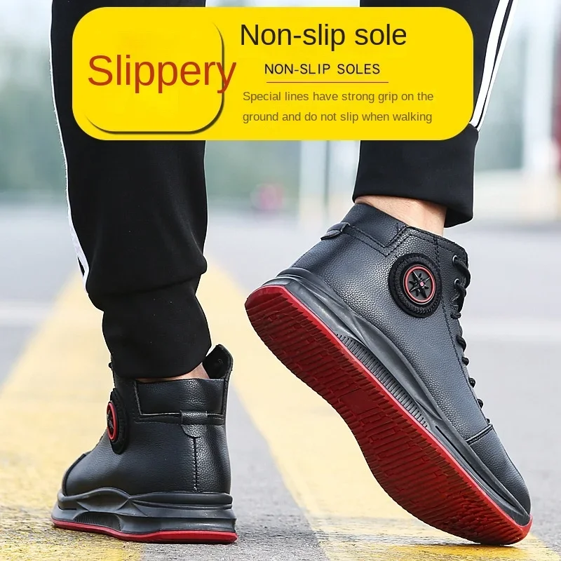 Men Steel Toe Safety Shoes Leather Lace Up Mid Top Anti Smashing Anti Piercing Lightweight Industrial Work Shoes Drop Shipping