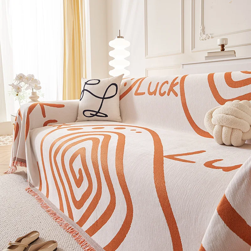 Nordic Luck Spiral Striped Sofa Towel Chenier All Inclusive Sofa Cushion for All Seasons Anti-Scratch Dustproof Cloth Towel