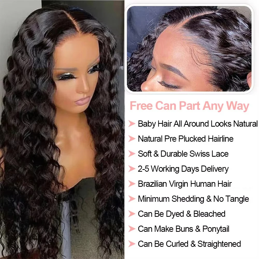 30 40 Inch 250% Density Curly 13x6 HD Lace Frontal Wigs Human Hair Brazilian Deep Wave Transparent Lace Front Wig Whater Wave Human Hair Wig