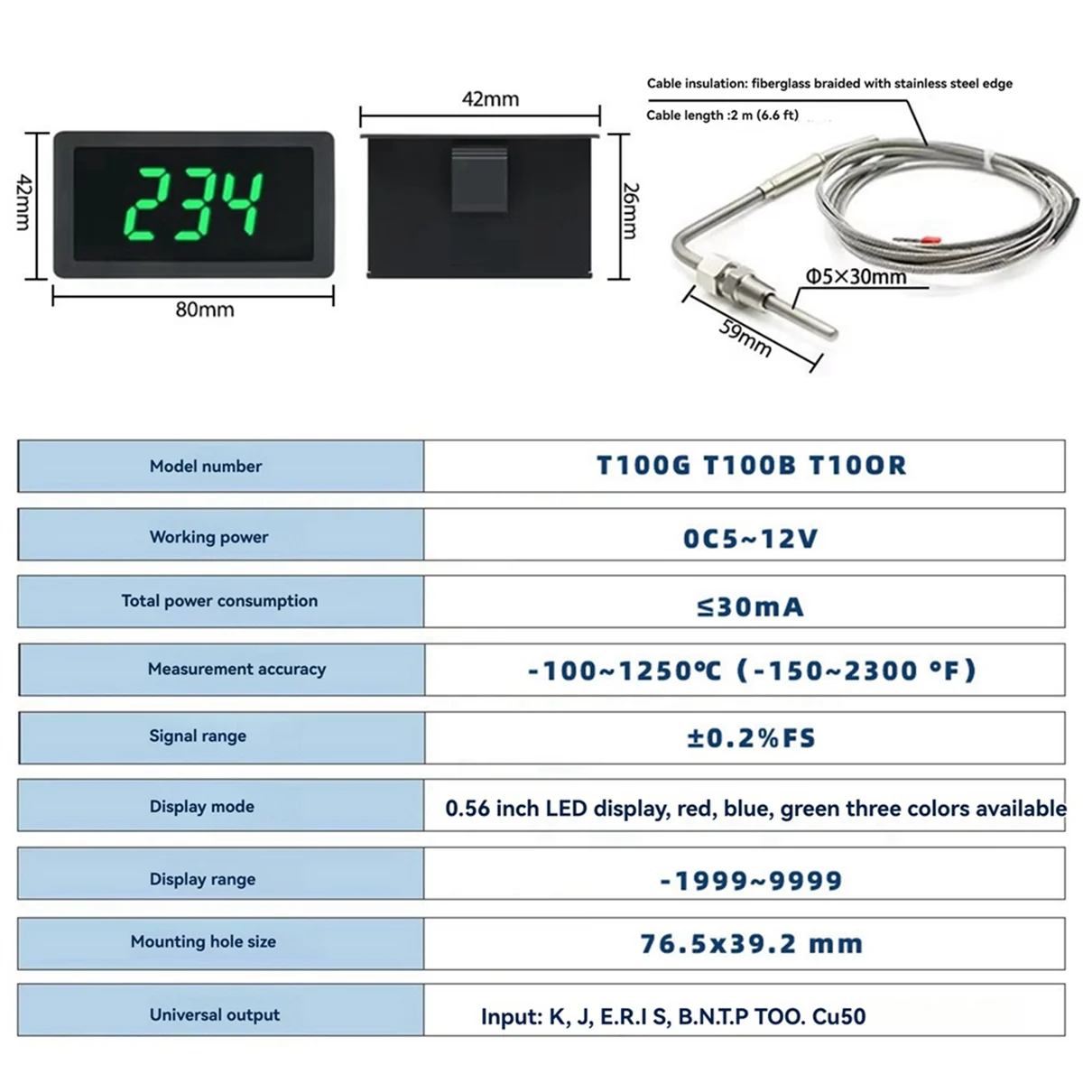 AA98 LED Meter with Sensor Temperature Sensor Soldering Bundle Kit Adiustable Function Compatible Pt100 Temperature E