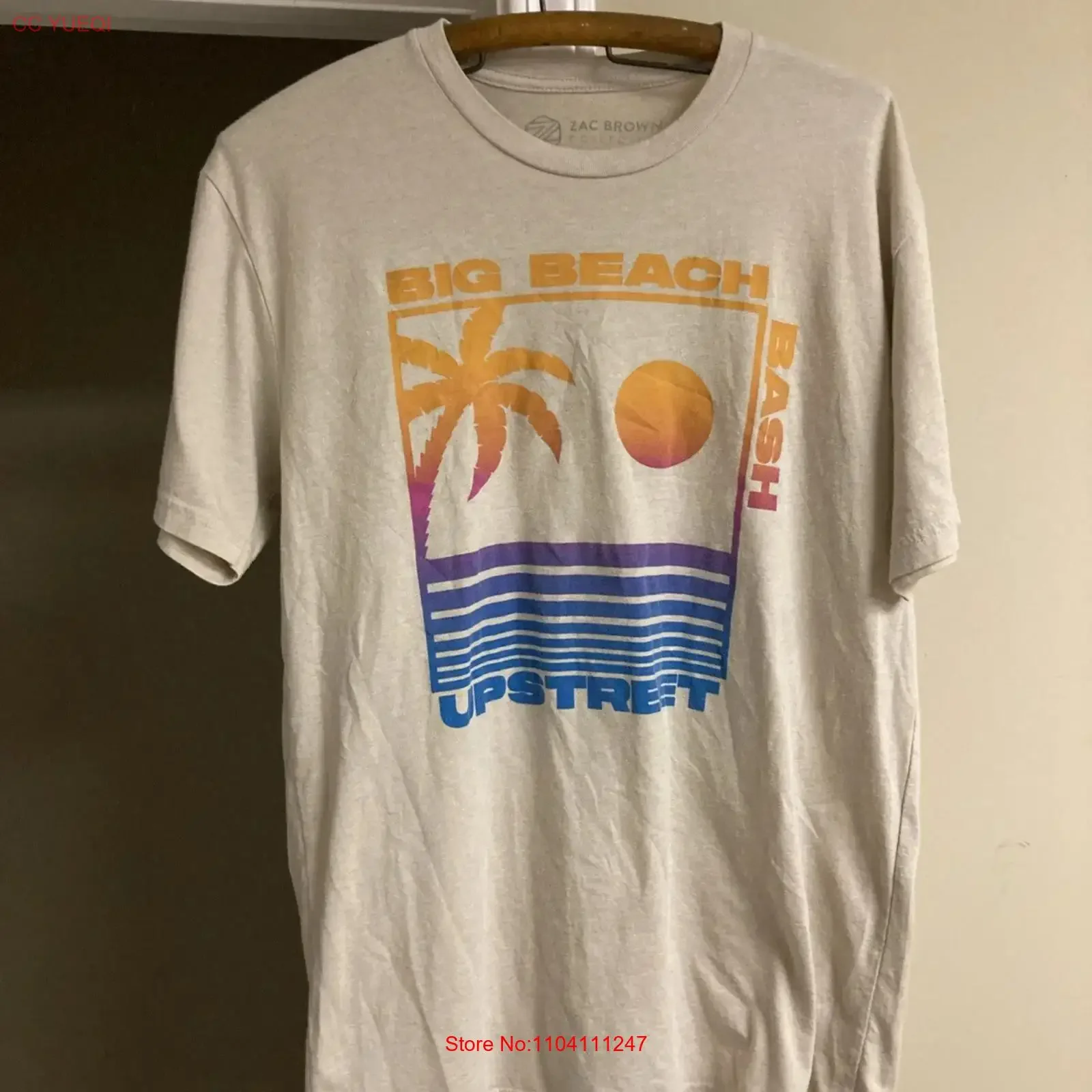Camiseta de concierto de la banda Zac Brown BIG BEACH BASH UPSTREET, camiseta de música country LG RARE vintage lavada, ropa de calle de moda unisex para hombre