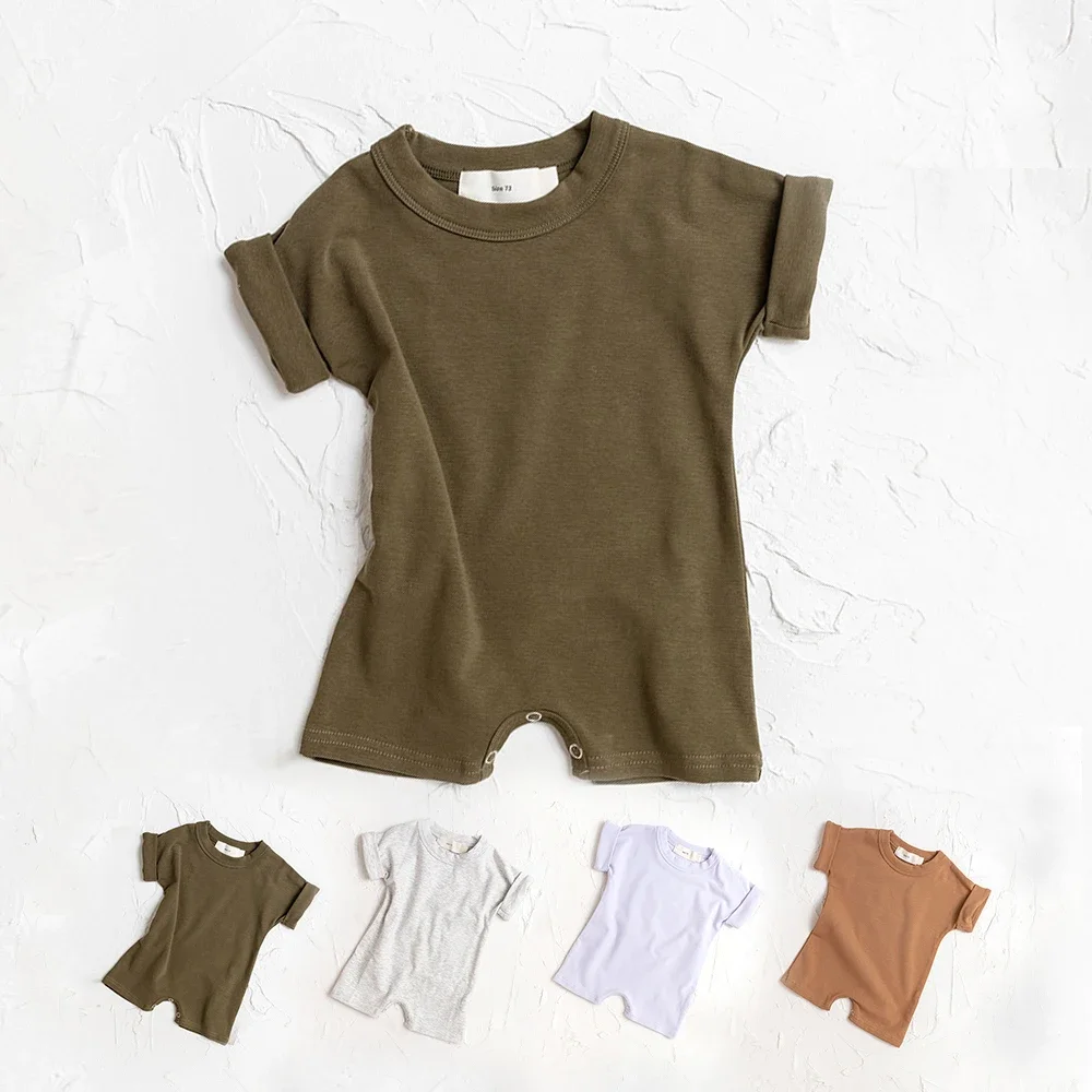 Summer Boys Girls Basic Playsuit Wear Infant Bebe Short Sleeve Jumpsuit Ribbed Clothes Outfits 2026 Summer New Baby Romper