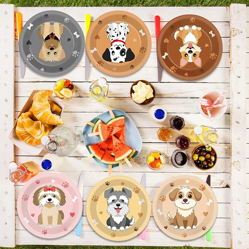 Cartoon Dog Party Decoration Paper Plate Puppy Themed Disposable Dinner Plate Pets Children's Birthday Baby Shower Party Supplie