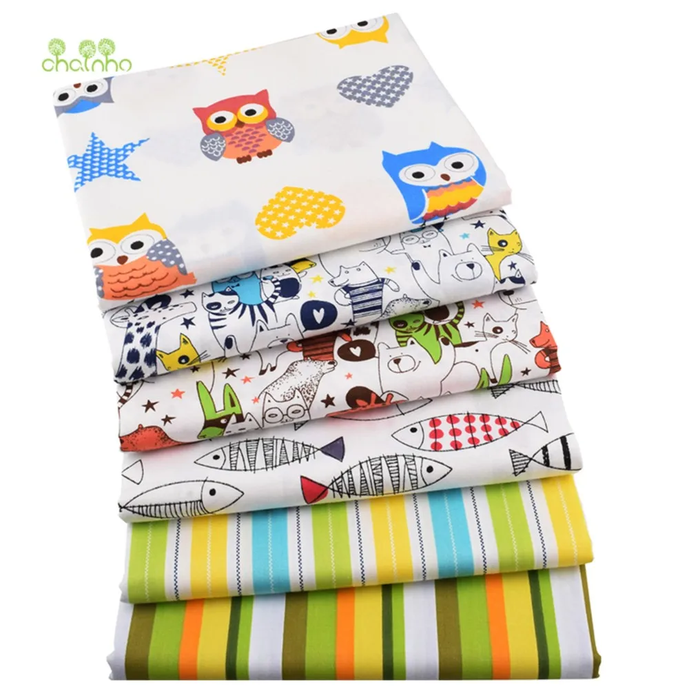 Chainho,Printed Twill Weave Cotton Fabric,Patchwork Cloth,DIY Quilting Sewing Material,Cartoon Series,6 Designs,2 Size,QC257