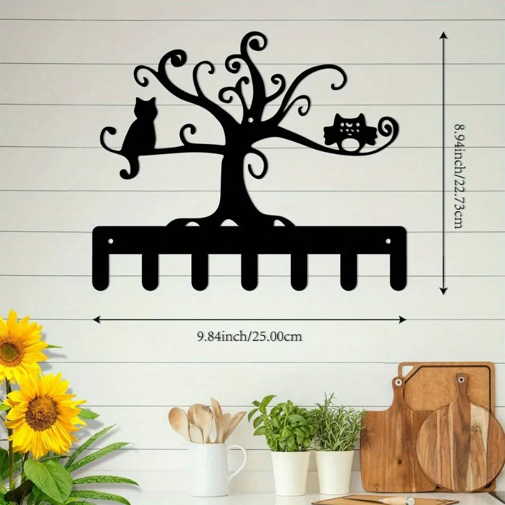 CIFBUY Metal Wall Art Bohemian Owl Key Hanger Branch Design Office Kitchen Decor Hanging Gift