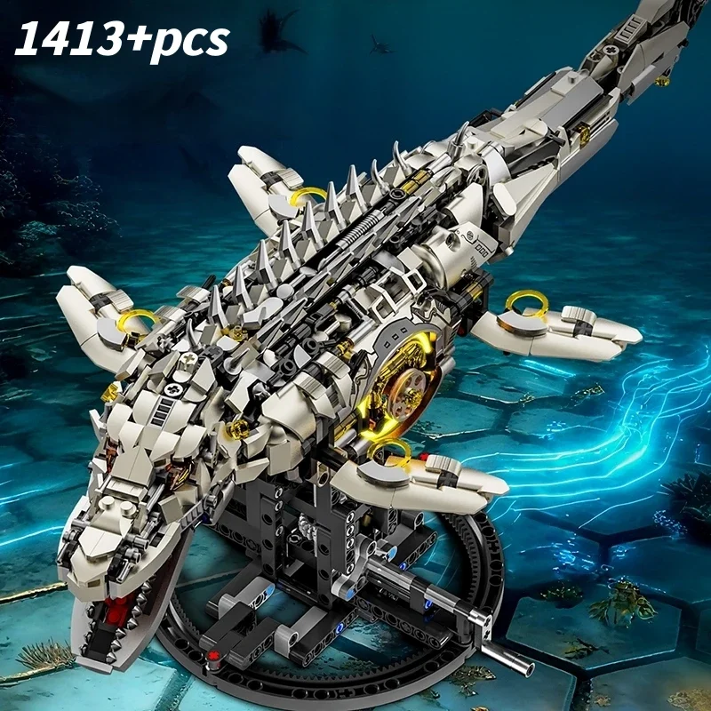 DIY Mechanische Mosasaurus Modell Sea Dragon Bausteine MOC verknüpfung Montage Ziegel Modelle geburtstag Weihnachten geschenke1413 stücke