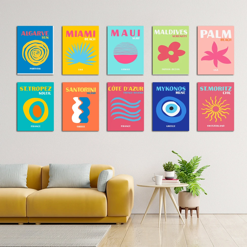 Mykonos Ibiza Miami Bondi Capri Pattern Wall Art Colourful Canvas Painting Nordic Poster Preppy Room Prints Living Room Decor