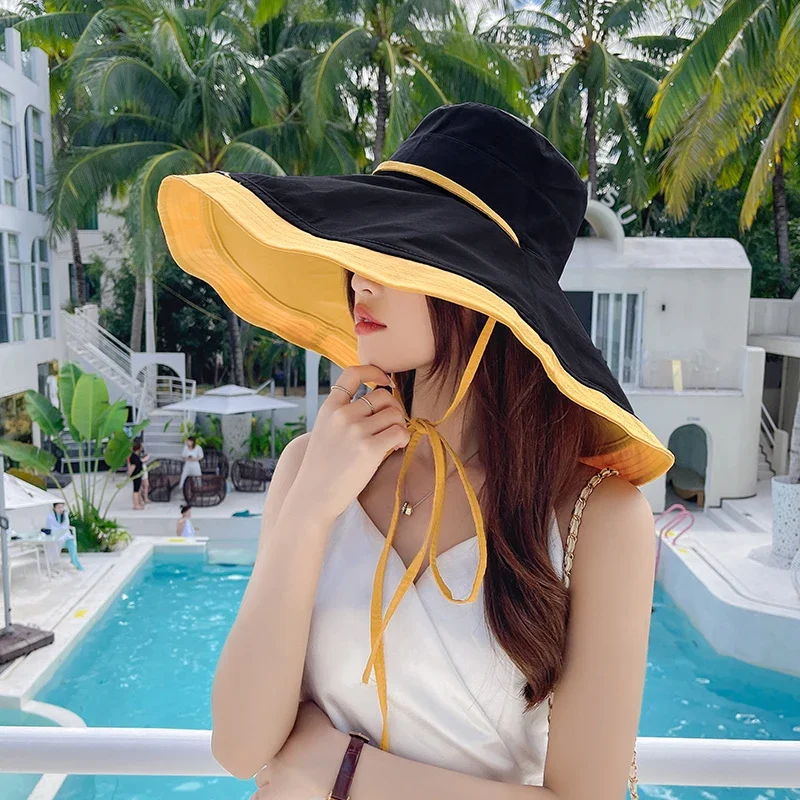 Women Large Brim Beach Sun Cap Summer Double Side Sunscreen Fisherman Hat Caps for Ladies  Bucket Hats Sun Hats for Women