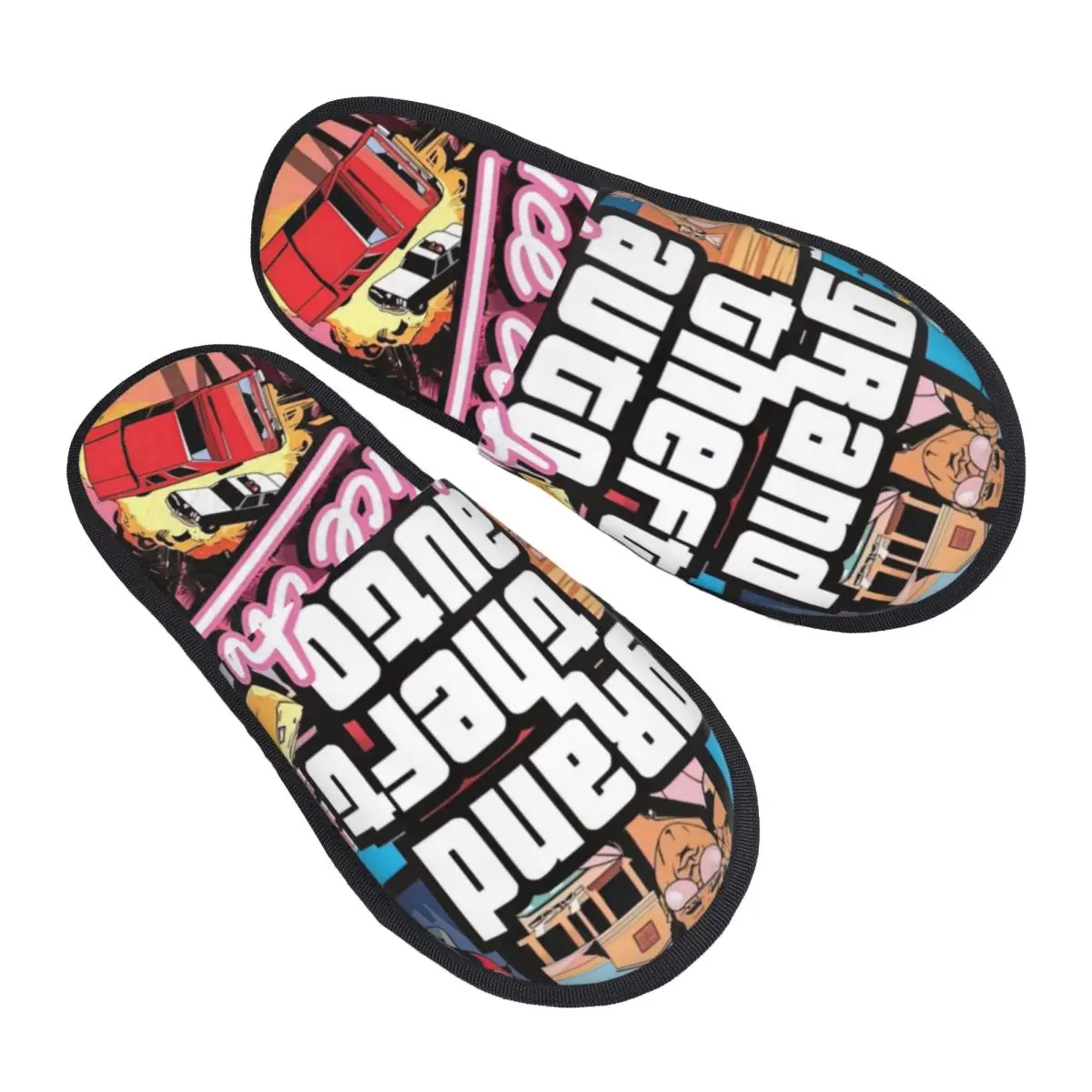 Chinelos de casa antiderrapantes personalizados para mulheres, espuma macia da memória, chinelo aconchegante quente, videogame, Grand Theft Auto Vice City