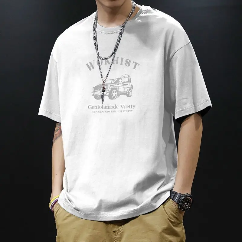 American Trendy Short-sleeved T-shirt for Men in Summer Thin Loose Half-sleeved T-shirt for Men in Five-point Sleeves