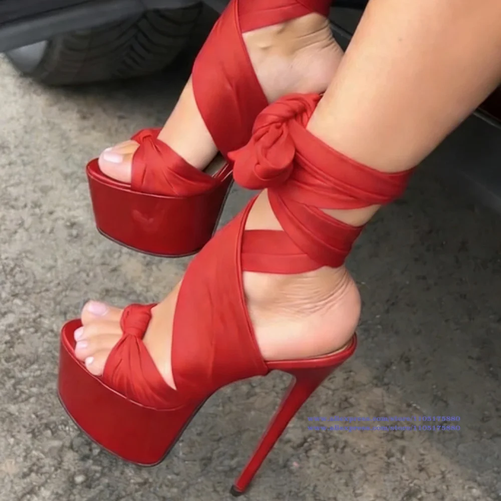 

Red Ankle Wrap Platform High Heel Sandals Sexy Stiletto Heels Women High Heels Ladies Shoes New In Sandalias De Mujer Verano