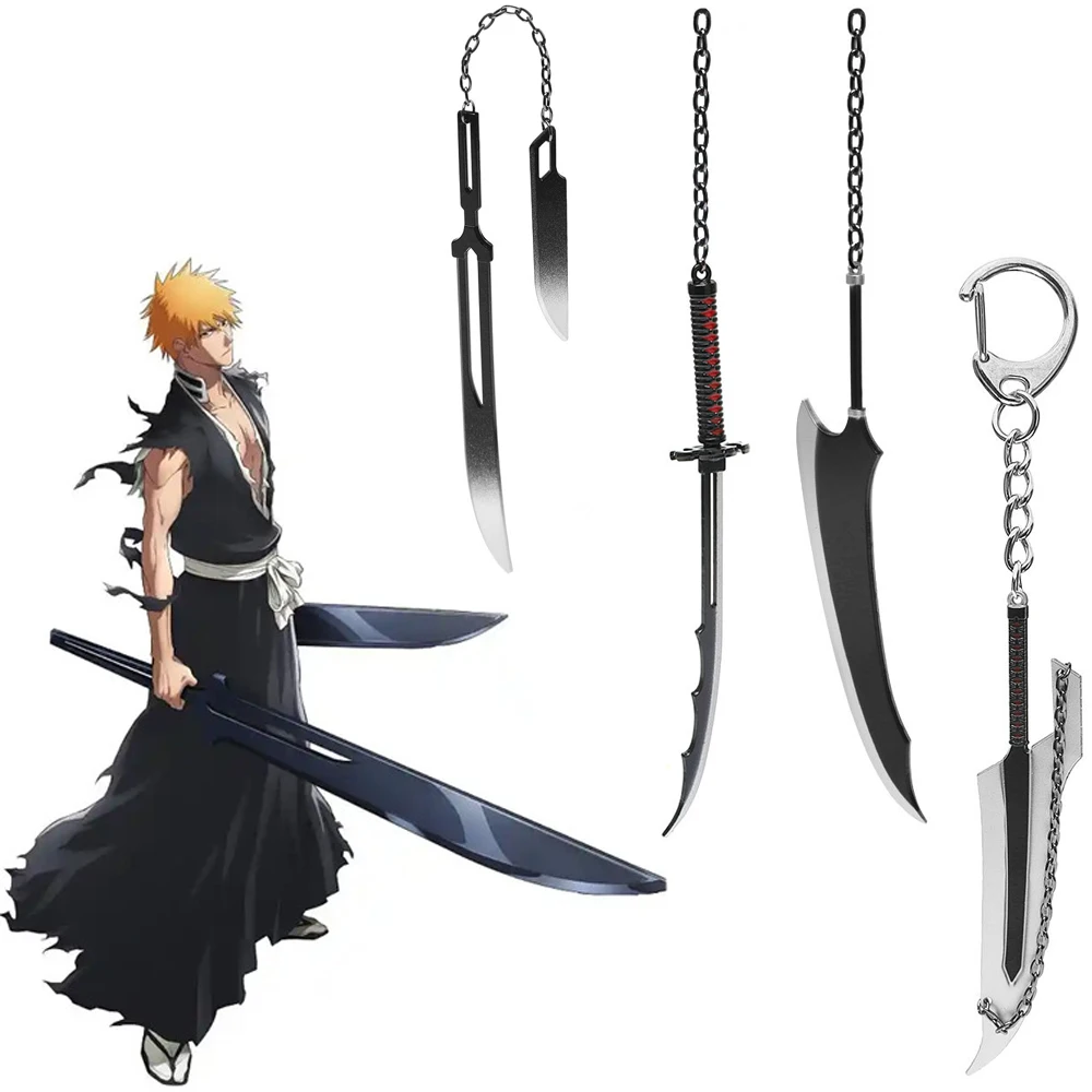 Llaveros de Anime Bleach Kurosaki Ichigo Zangetsu, llavero con espada, colgante de arma de Cosplay, accesorios de llavero, regalos para seguidores