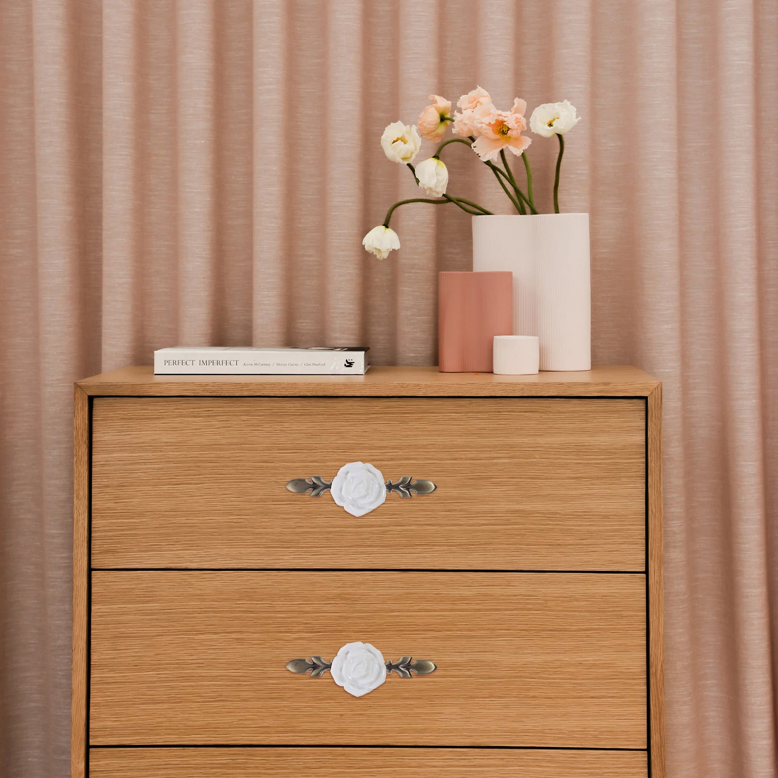 

2Pcs Vintage Bronze Ceramic Rose Cabinet Handle Bar Single Hole Wardrobe Pulls Durable Easy Install Home Cabinet Accessories