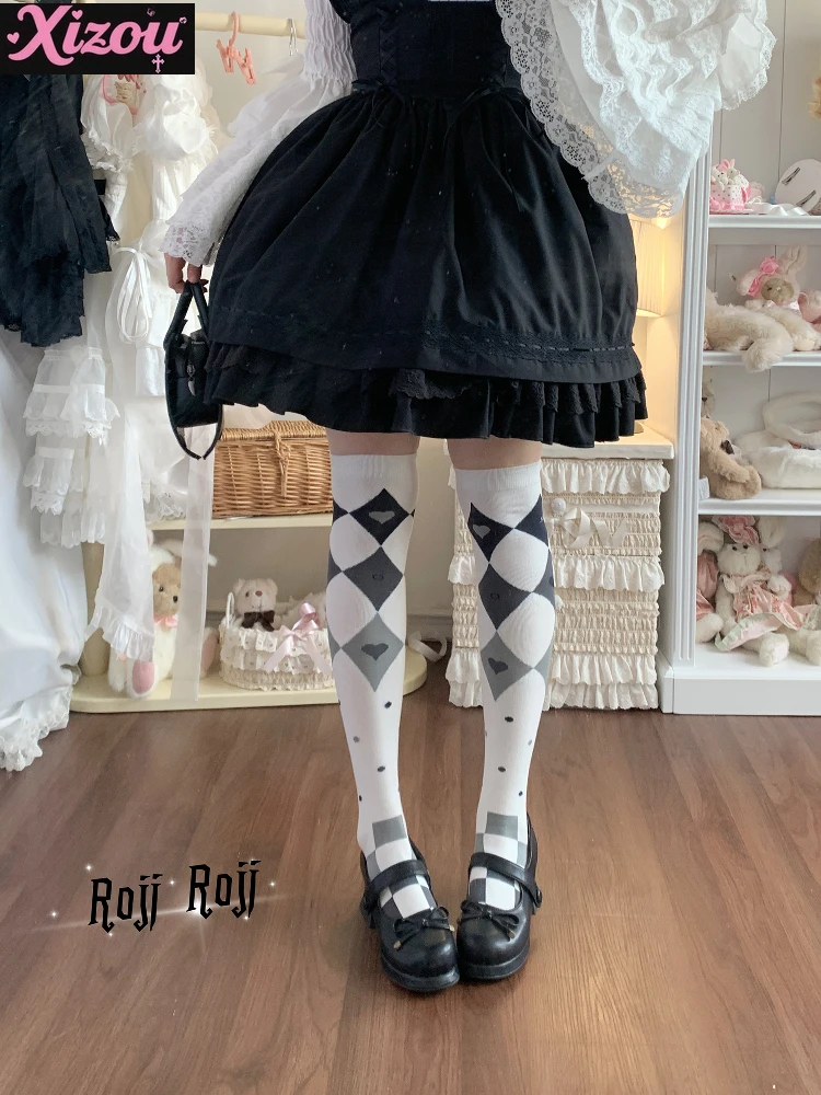 Japanese Diamond Lolita Socks Women's Spring and Autumn Long Knee Socks Lolita Thin Legs Versatile Jk Uniform Socks for Softie