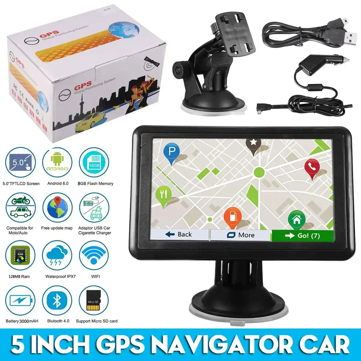 

7 inch Car Truck Vehicle GPS Navigation 128M RAM 8gb HD Touch Screen Support Russia/EU/ America/Canada/Southeast Asia/AU NZ Maps