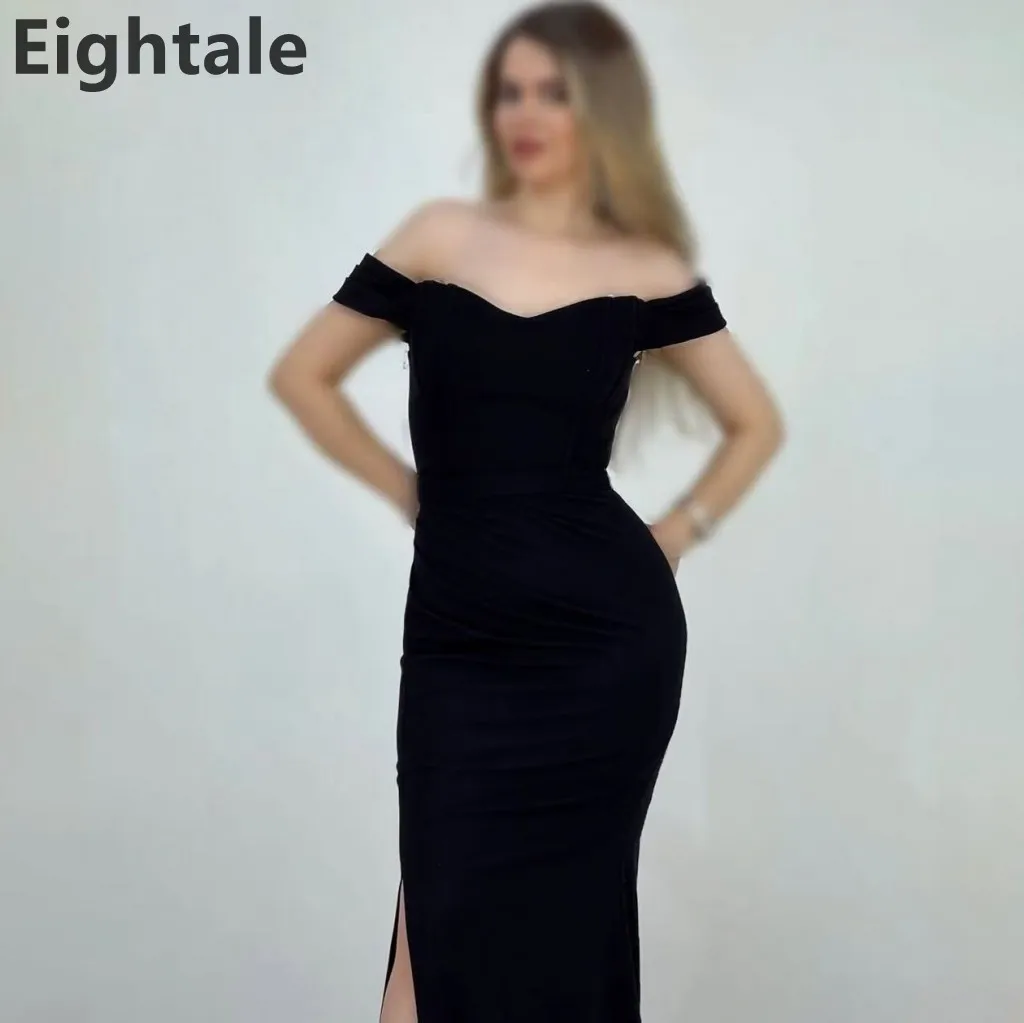 Eightale 2025 Jersey de sirena roja con hombros descubiertos vestido de noche con abertura Sexy vestido de graduación vestido de fiesta árabe saudí personalizado