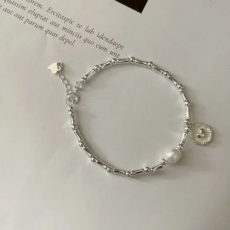 Bracelet en argent regardé 925 pour femme, perles partielles, nœuds simples, bijoux de fête de mariage, cadeaux d'anniversaire pour fille, mode