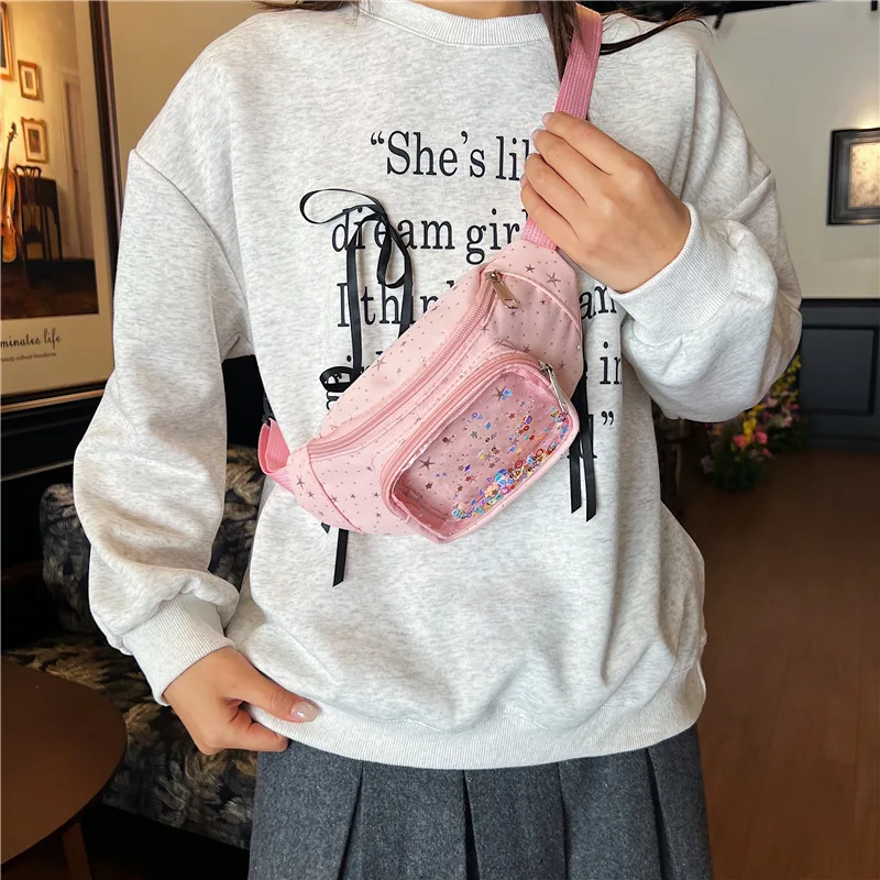 Canvas large-capacity sweet girl crossbody bag with cute small sequin stars and transparent ITA BAG shoulder bag view 4