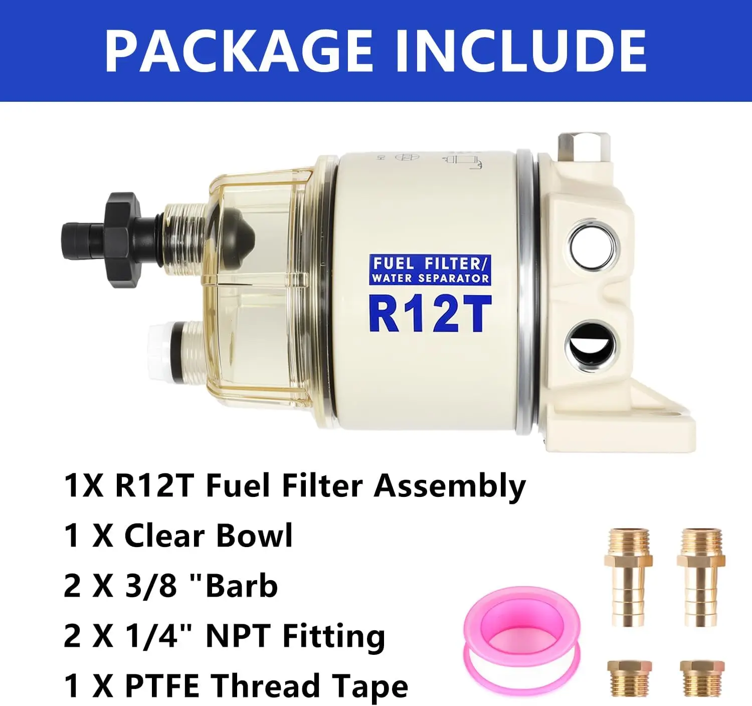 R12T Marine Fuel Water Separator 10 Micron Filter Replace S3240 120AT, 1/4