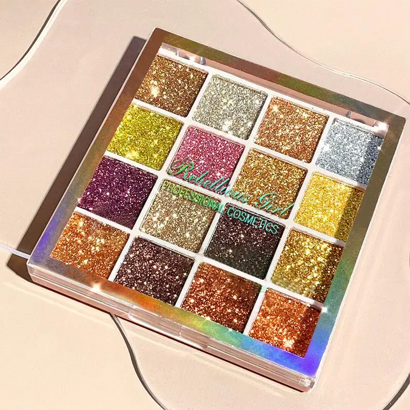 Glitter Eyeshadow Palette 16 Colors Shimmer Multicolor Sparkle Sequins Finish Body Face Make Up Stages Party Makeup Golden Color