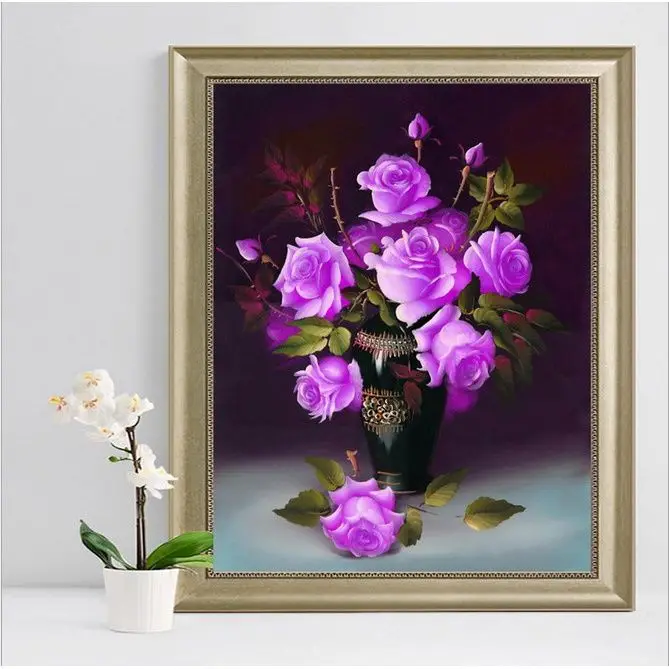 

New handmade cross stitch finished purple rose vase falls in love at first sight 3D version modern minimalist living room