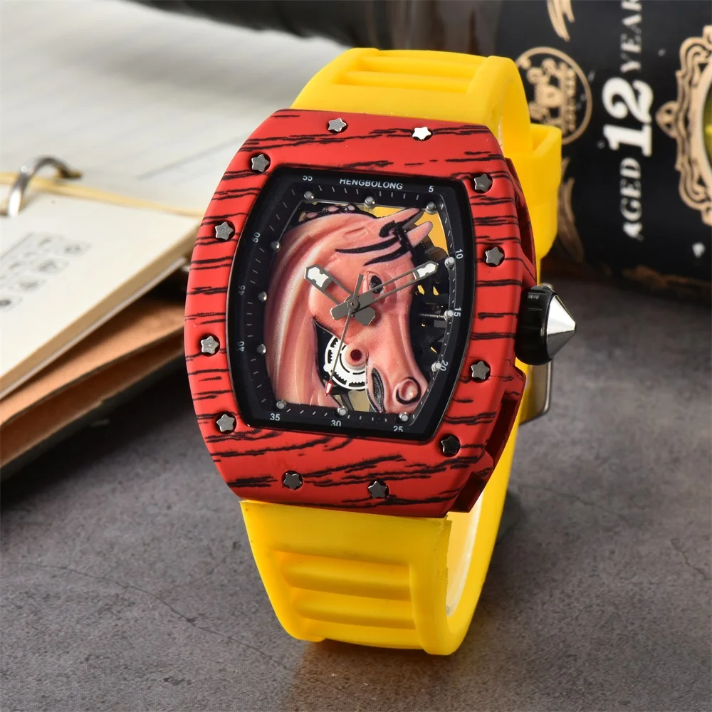 New Arrival Fashion Red frame Wood grain watch case bottoming men\'s and women\'s universal Quartz Wristwatch