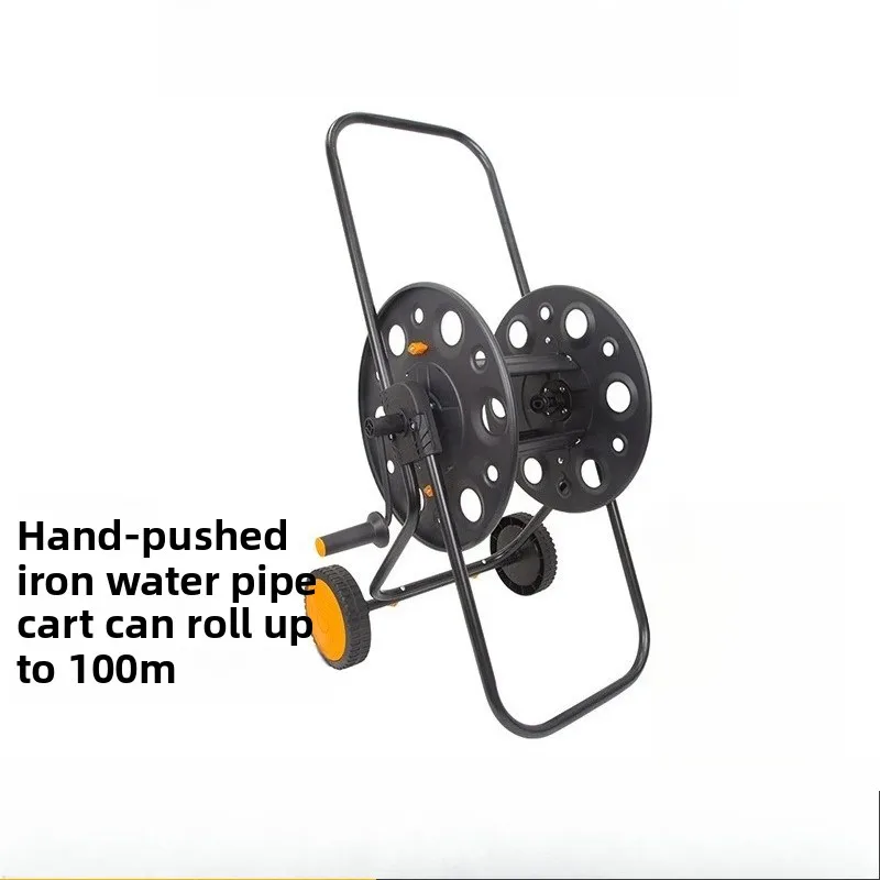 Wheeled Metal Hose Storage Cart 100M Manual Winding Hand Push For Home Garden Car Wash Hose Reel Manual Crank Hose Winder