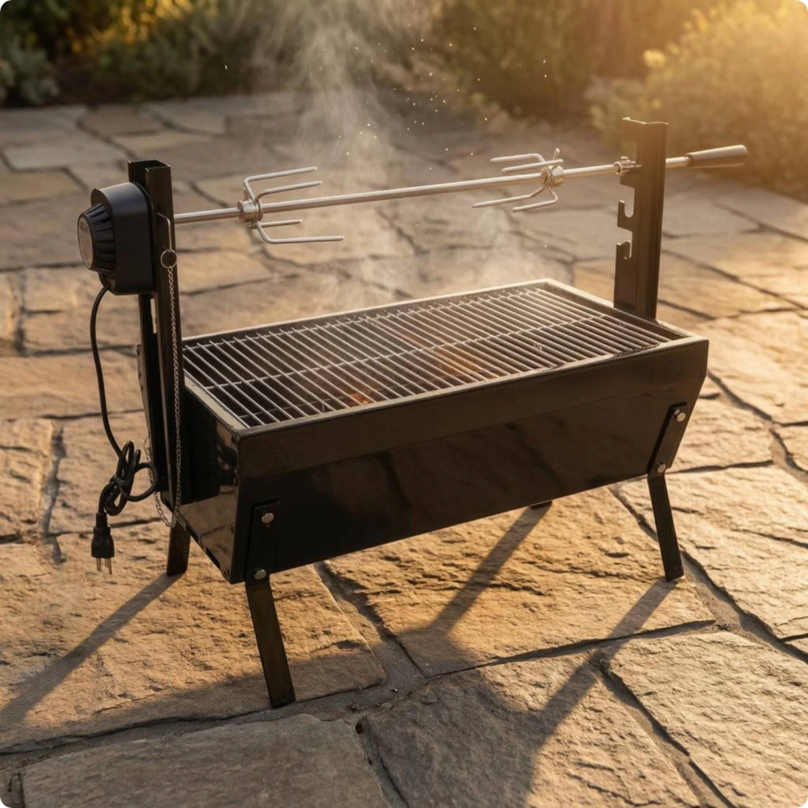 Charcoal Barbecue Grill Painted Finish Portable Rotisserie Barbecue Rotisserie Grill Two Vents Cooking Appliance