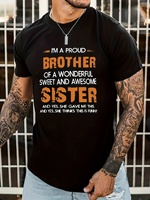Men's summer heavyweight 100% pure cotton fashionable casual loose brother sister printed round neck short sleeved T-shirt