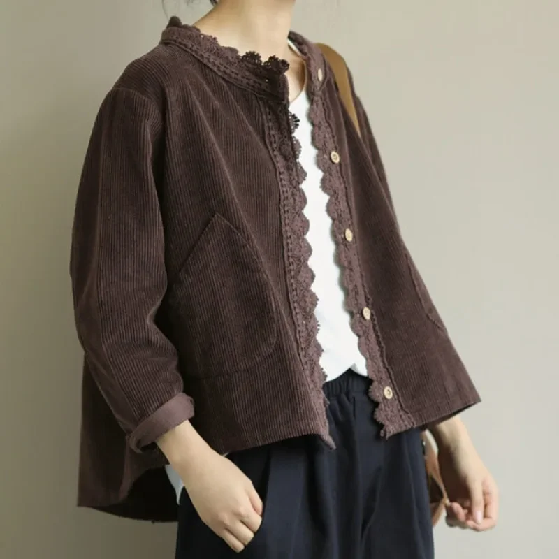 

Jackets for Women New Trendy Korean Style Casual Corduroy Design Soft All-match Simple Girls Fit Clothing Elegant XQ56