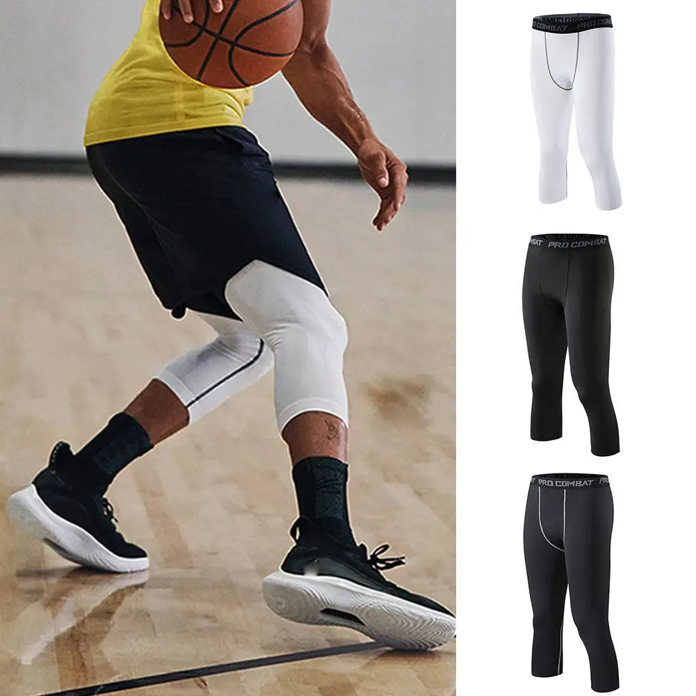 Heren Compressie Capris Sport Hardlopen Gym Yoga Basketbal Training Leggings Ademende Zweet-Absorberende Sneldrogende Trainingsbroek