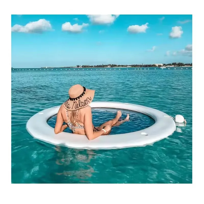 Water Sport Games Drop Stitch Round Shape Floating Platform Inflatable Floating Sea Boat Docks Swim Platform Hammock