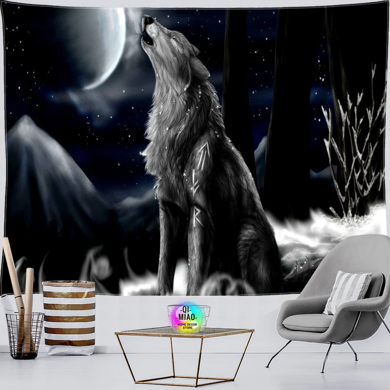 Animal Tapestry Wolves Wall Hanging Beast Room Decor Psychedelic Aesthetic Mysterious Flower Jungle Landscape Forest Tapestry