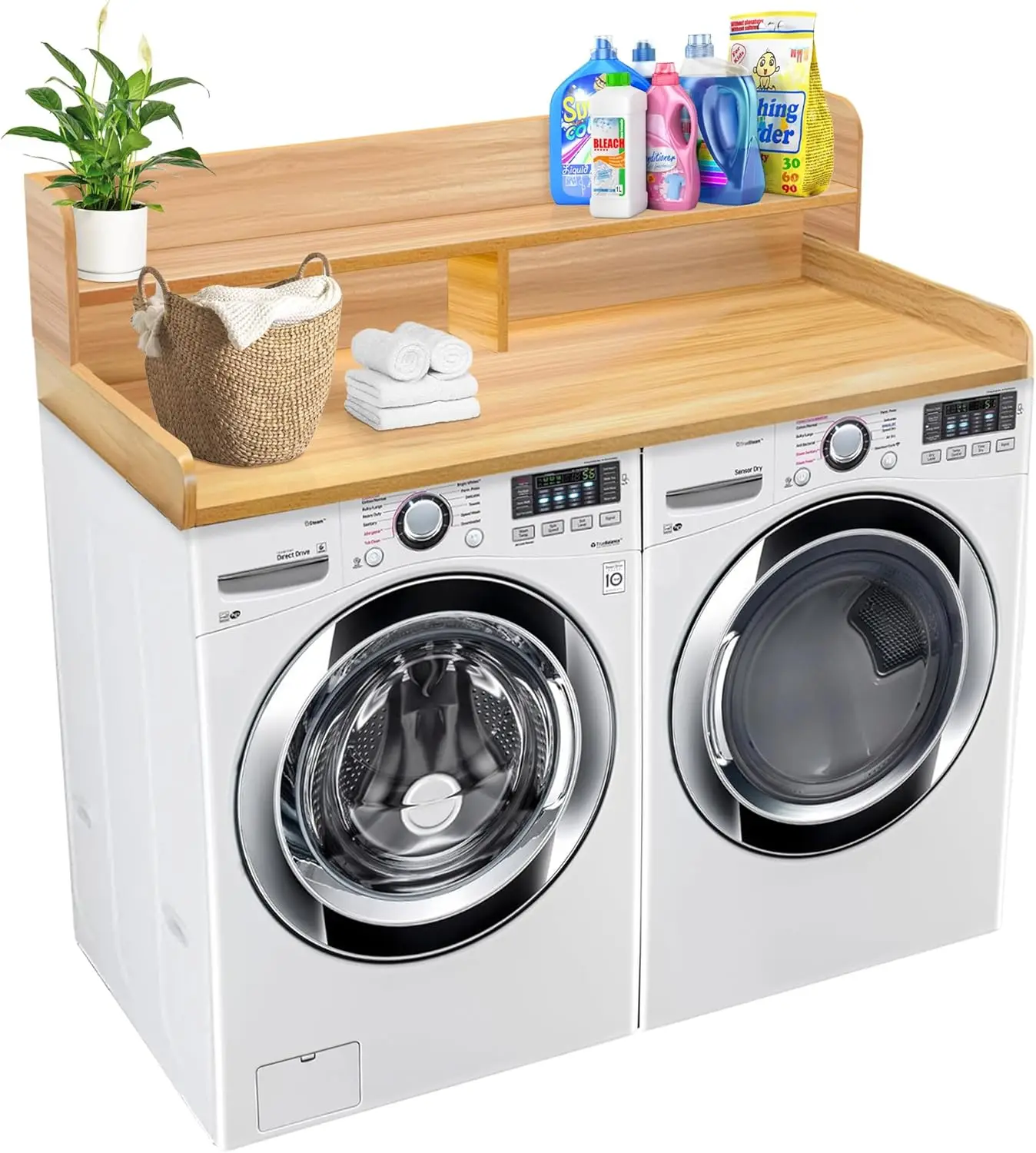 

Универсальная столешница для прачечной с полкой для хранения, 2-уровневая, из дуба, для стиральной и сушильной машин