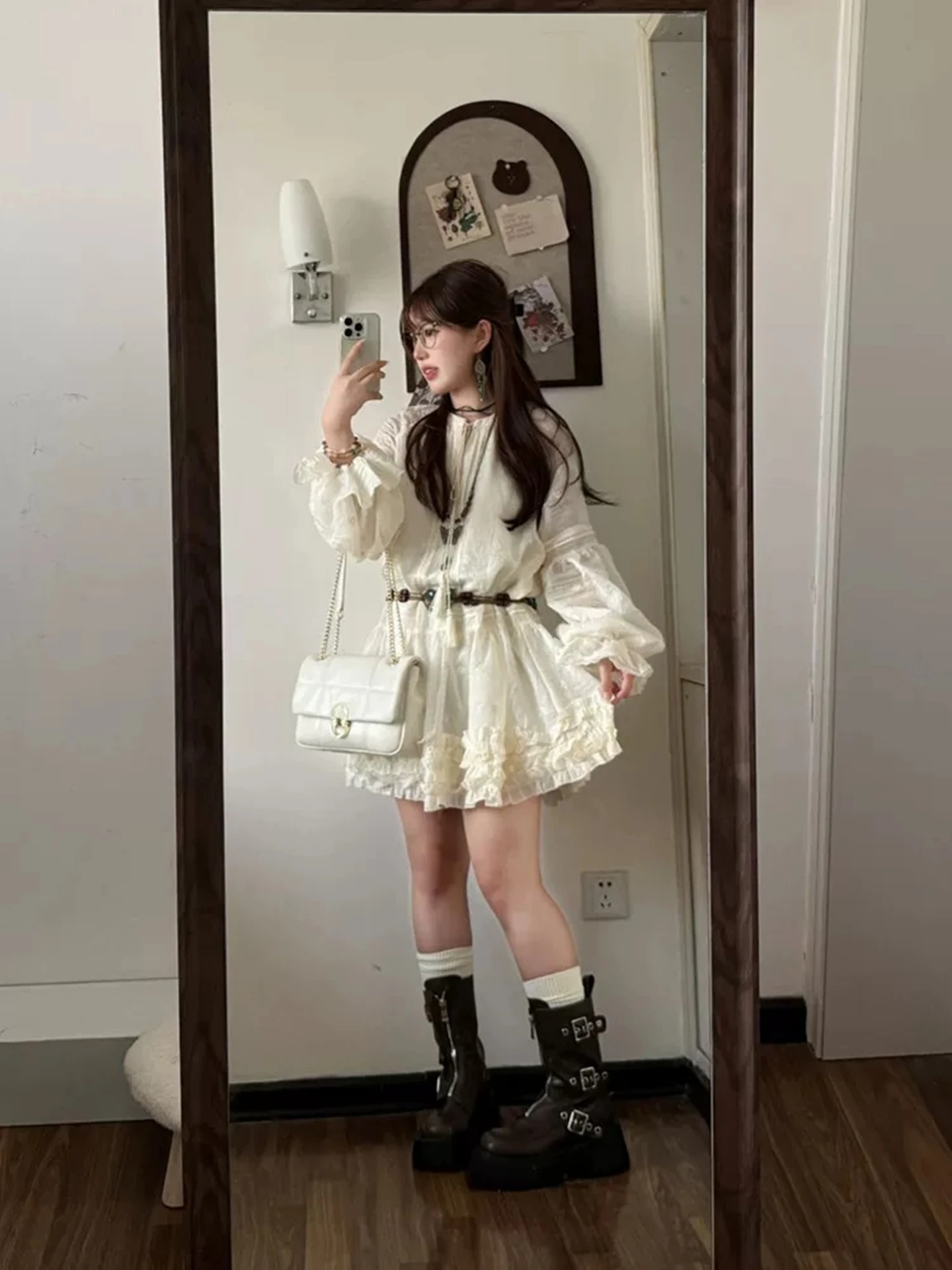 Abiti Abito da donna Kawaii Autunno Cupro Pieghettato a strati a vita alta Midi Orlo obliquo Personalità esotica artistica Telai a contrasto