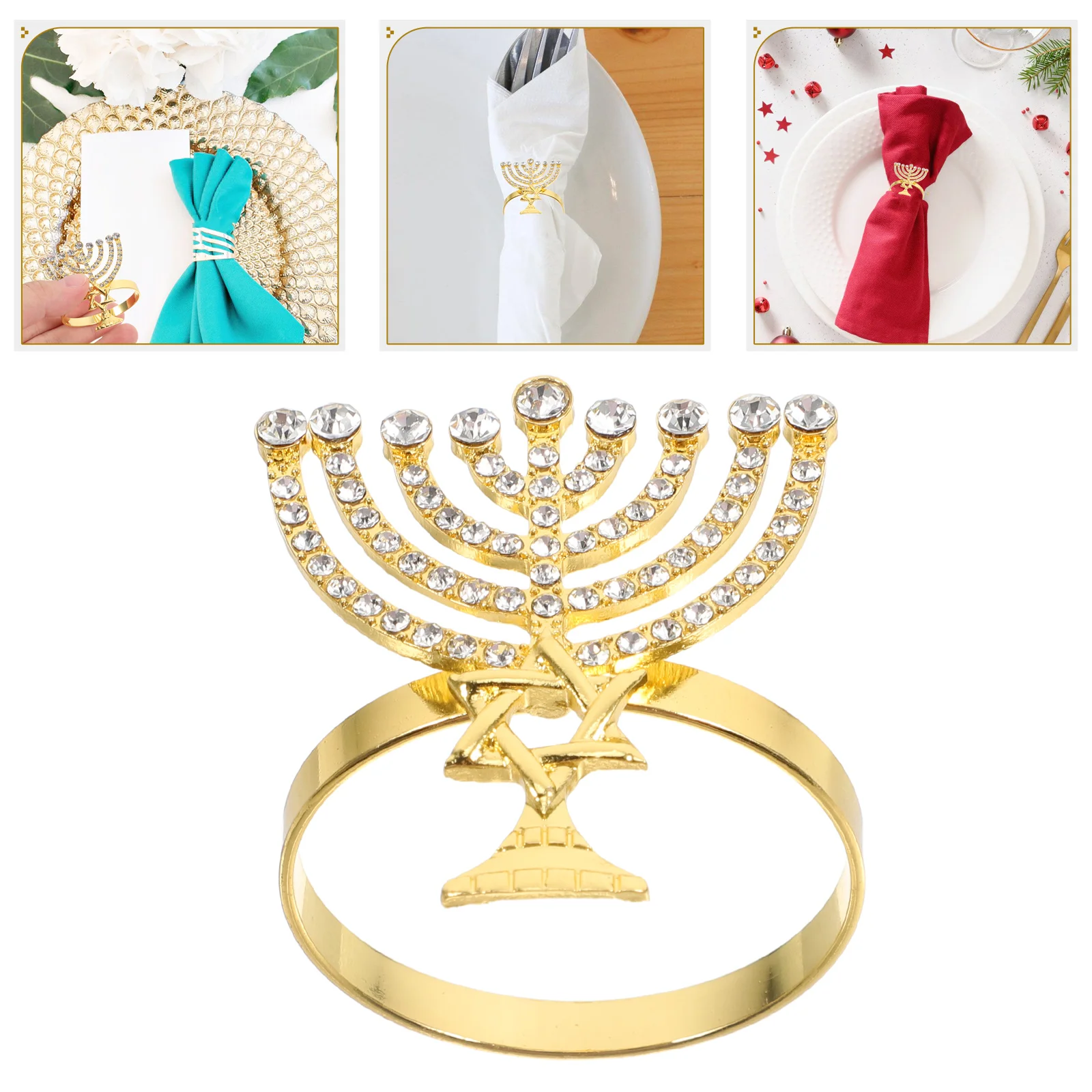 

4 Pcs Kosher Napkin Rings Chanukah Crown Gold Bands Hotel Table Bow Zinc Alloy Christmas