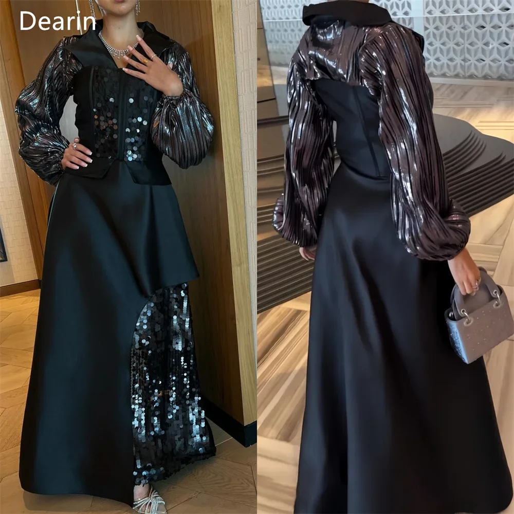 

Customized Prom Dress Formal Women Dearin V-neck A-line Floor Length Skirts Sequin Draped Bespoke Occasion Dresses Evening Gown