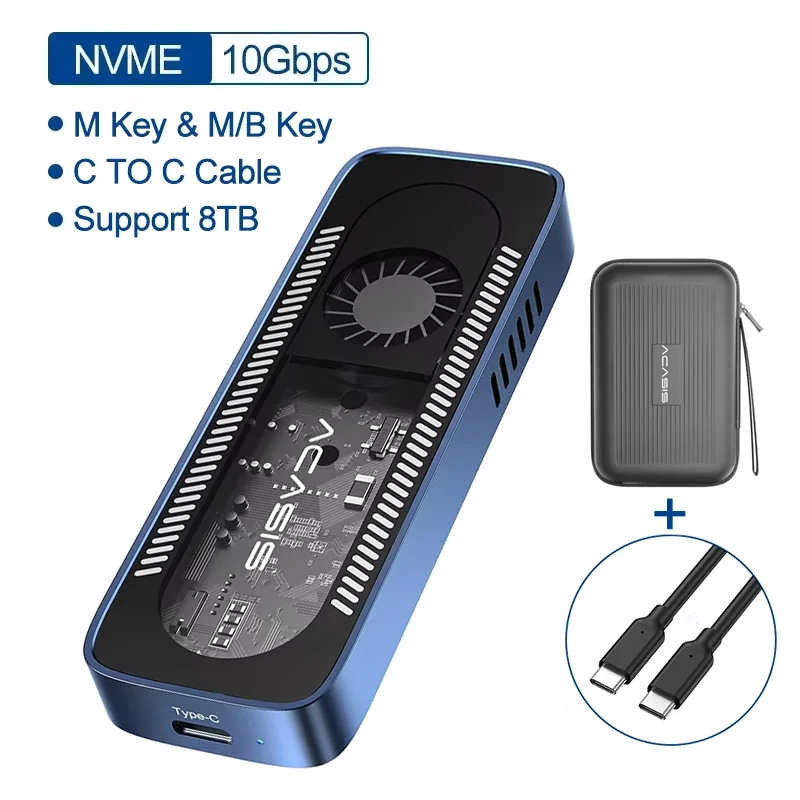 ACASIS 10Gbps M.2 NVME SSD Enclosure Case Built-in Cooling Fan