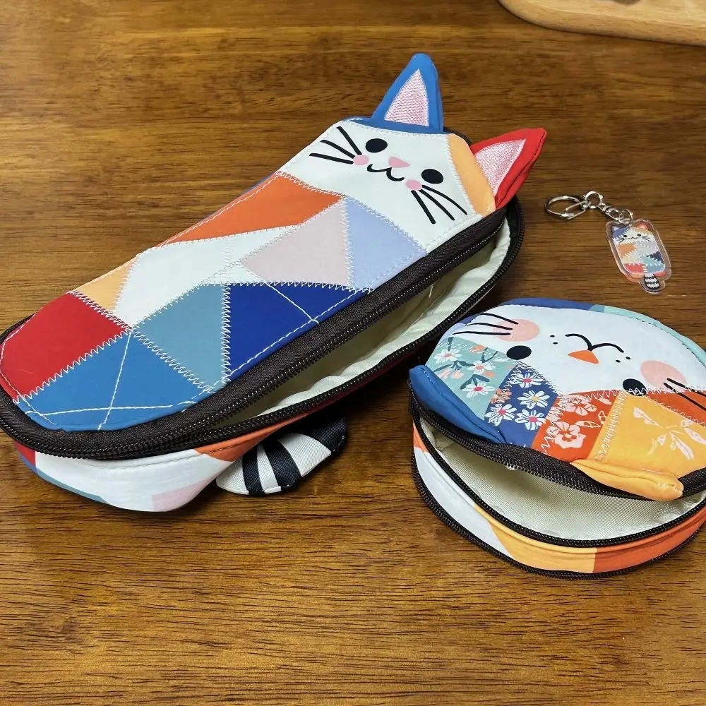 Waterproof Patchwork Coin Purse Cat Zipper Design Small Cosmetic Pouch Makeup Bag Home Travel