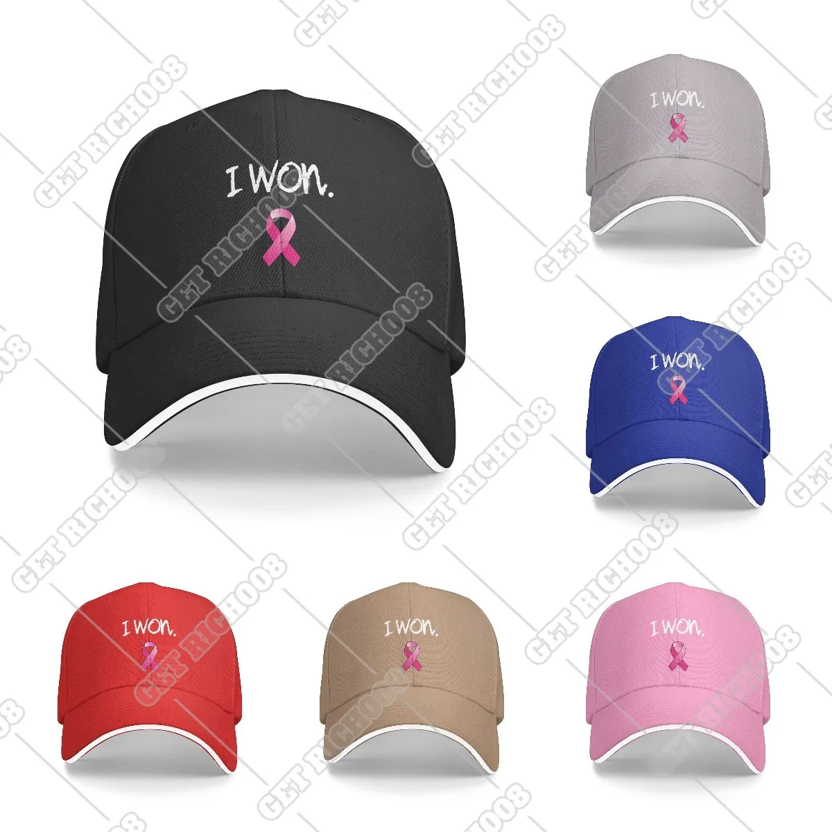 I Won Pink Knot Breast Awareness Baseball Cap October Har Pink Snapback Hat Caps for Women One Size Adult Unisex Casual